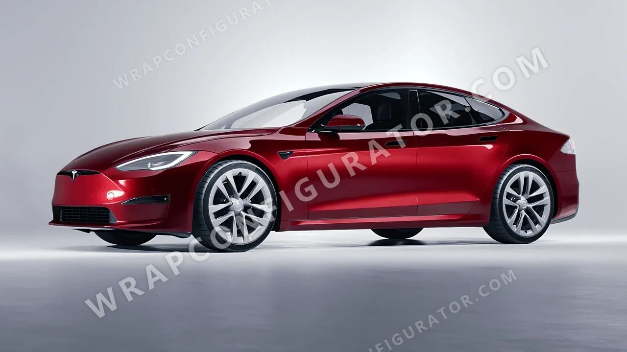 Red Tesla Model S 2013 wrapped in Inozetek Dynamic PPF Soul Red DPPF944