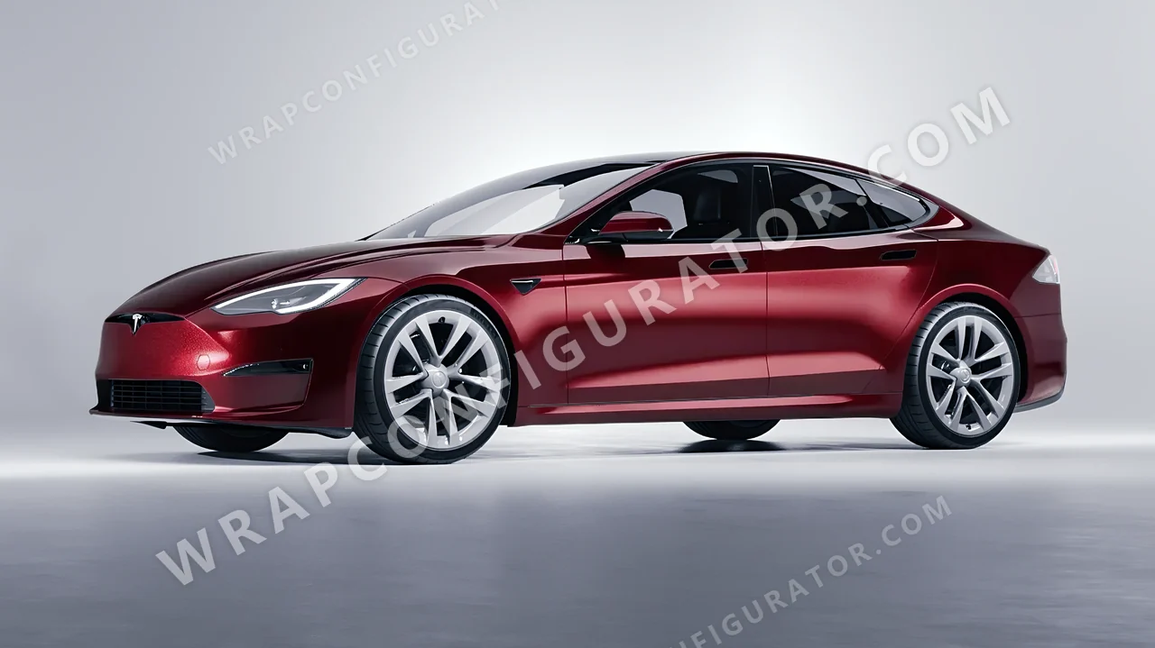 Red Tesla Model S 2013 wrapped in Inozetek Dynamic PPF Velvet Red DPPF945