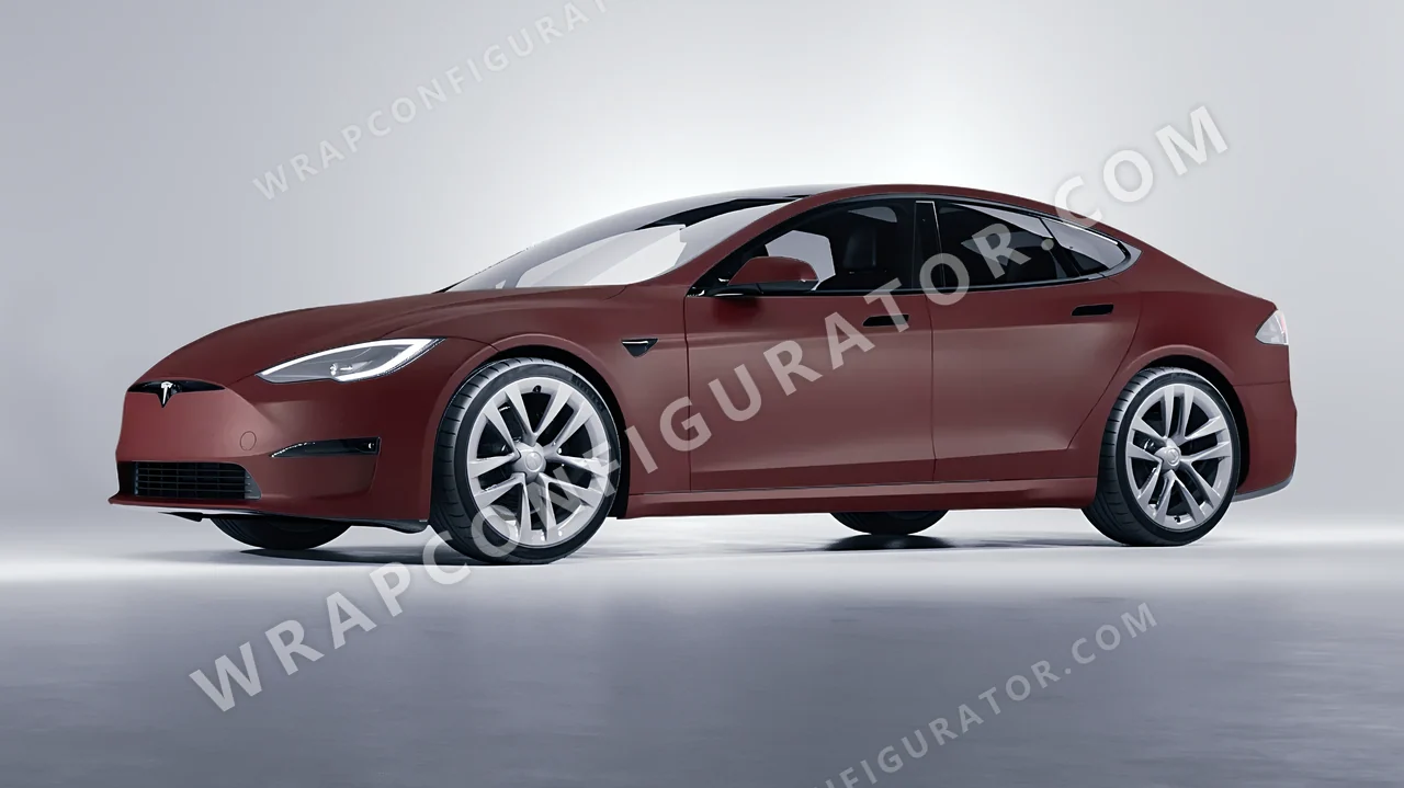 Red Tesla Model S 2013 wrapped in KPMF Absolute Matt Mythos Red K75801