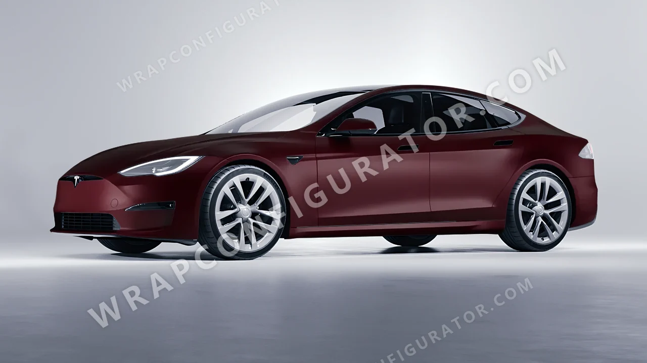 Red Tesla Model S 2013 wrapped in KPMF Matt Widowed Red K75508