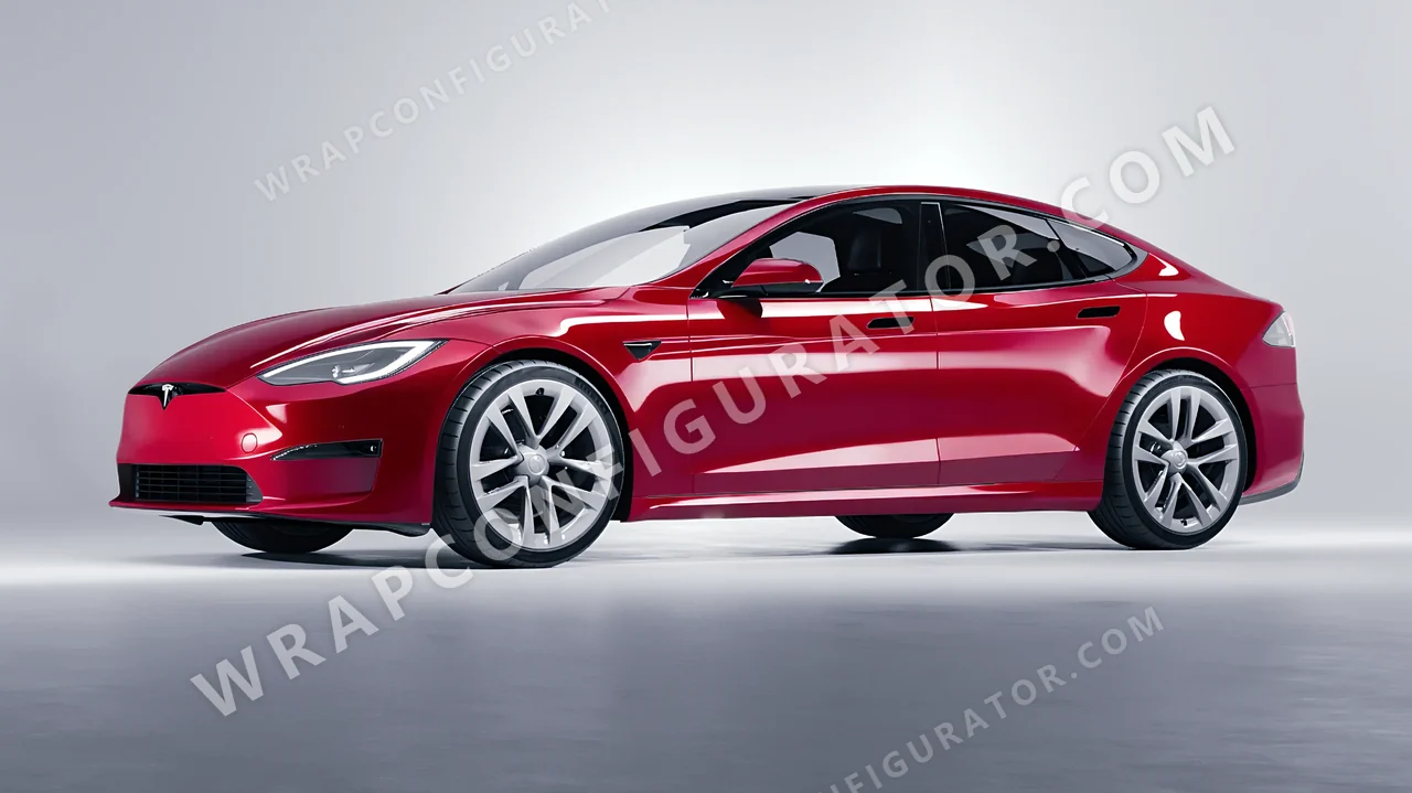 Red Tesla Model S 2013 wrapped in ORACAL Cardinal Red 970RA-028G