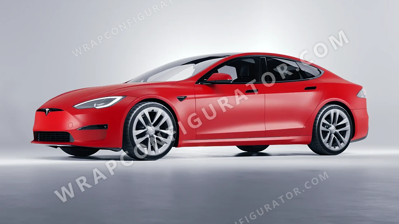 Red Tesla Model S 2013 wrapped in ORACAL Cardinal Red 970RA-028M