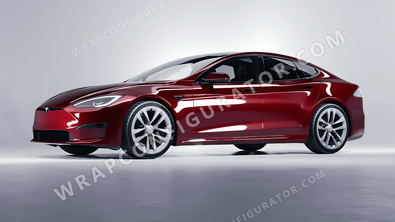 Red Tesla Model S 2013 wrapped in ORACAL Dark Red 970RA-030G