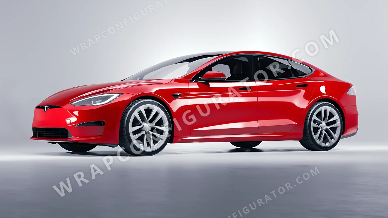 Red Tesla Model S 2013 wrapped in ORACAL Geranium Red 970RA-305G