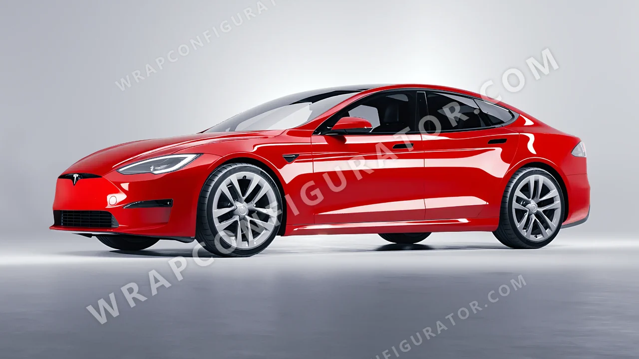 Red Tesla Model S 2013 wrapped in ORACAL Light Red 970RA-032G
