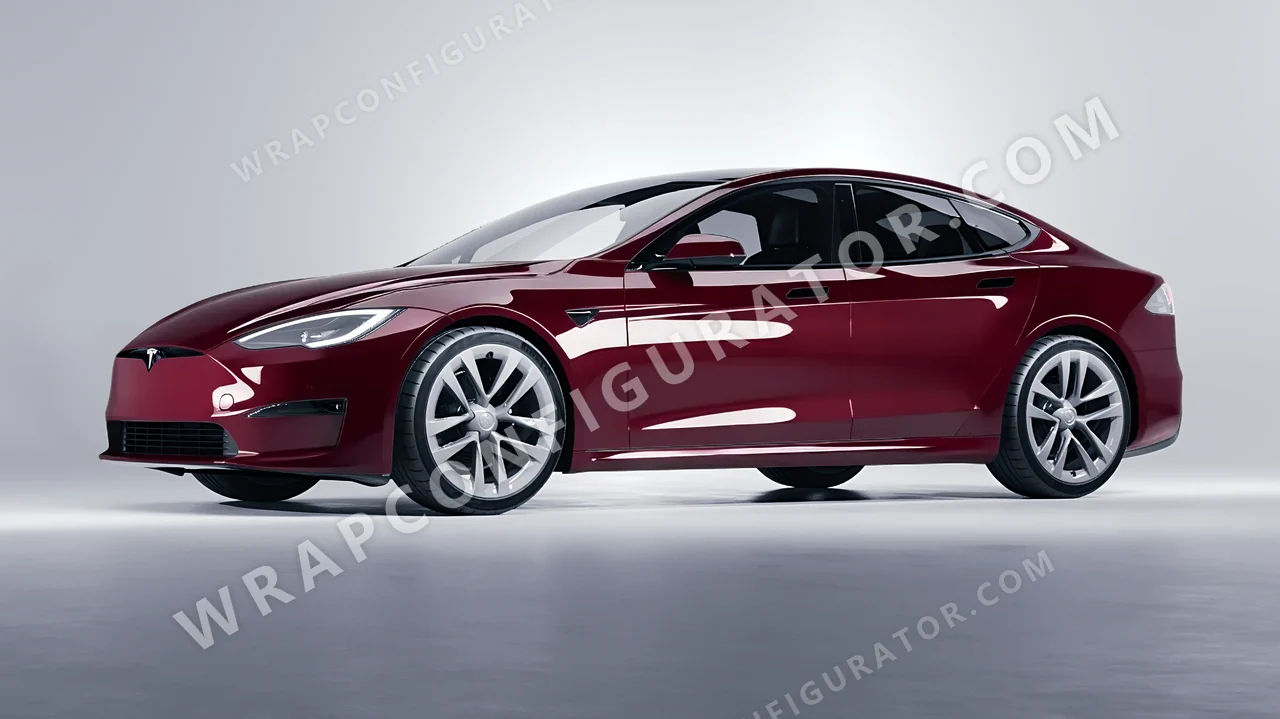 Red Tesla Model S 2013 wrapped in ORACAL Purple Red 970RA-026G