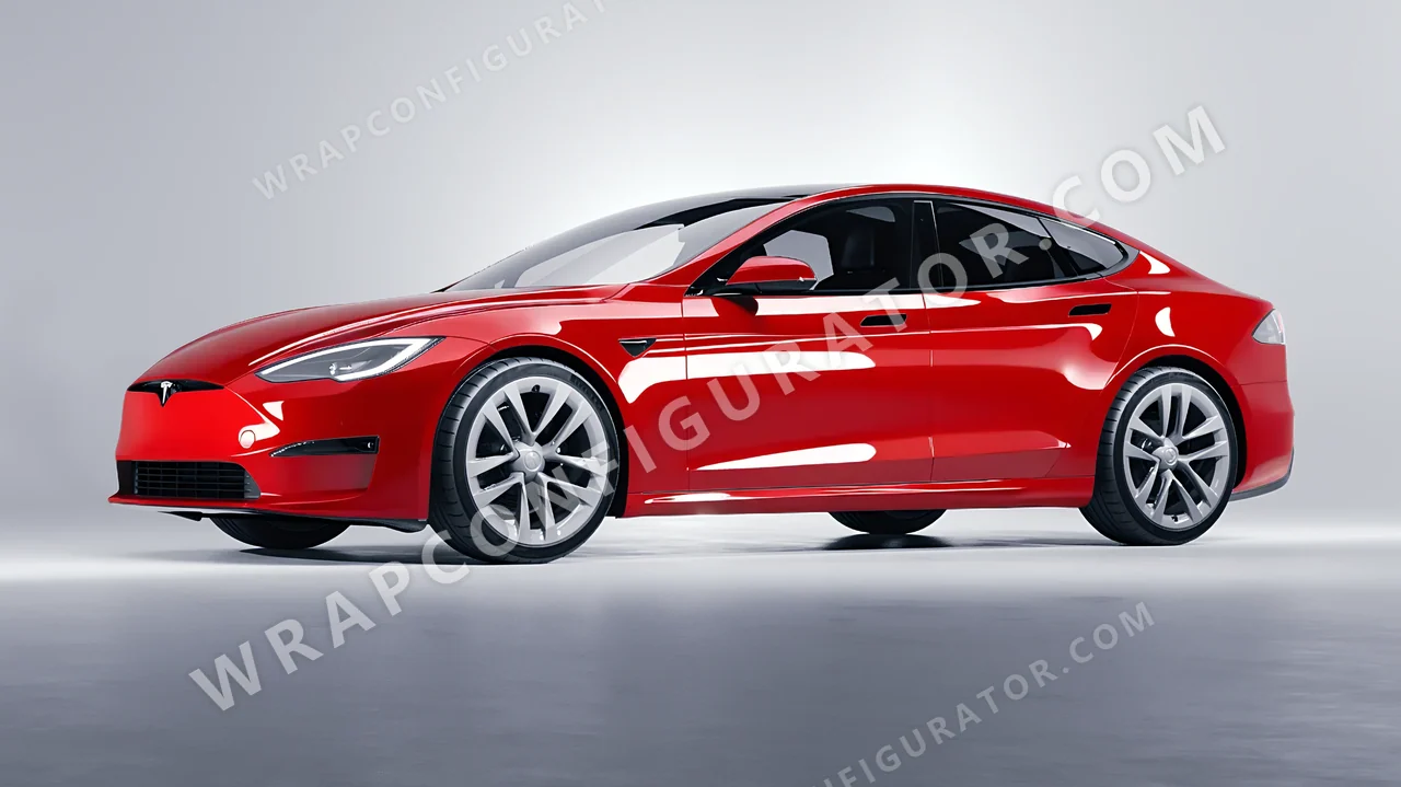 Red Tesla Model S 2013 wrapped in ORACAL Red 970RA-031G