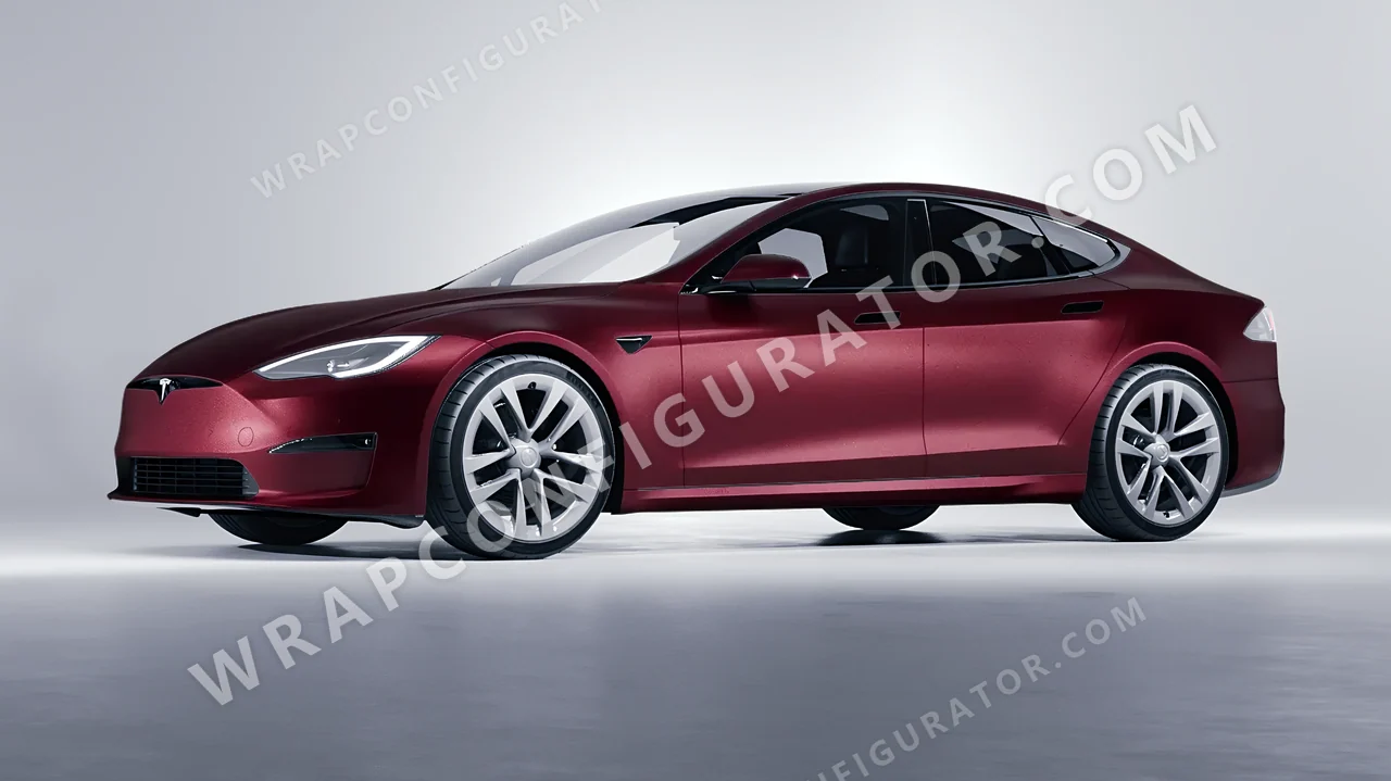 Red Tesla Model S 2013 wrapped in ORACAL Red Brown 970RA-369M