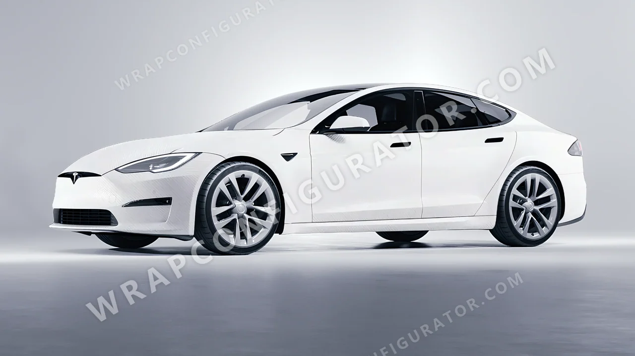 White Tesla Model S 2013 wrapped in 3M Carbon Fiber White CFS10