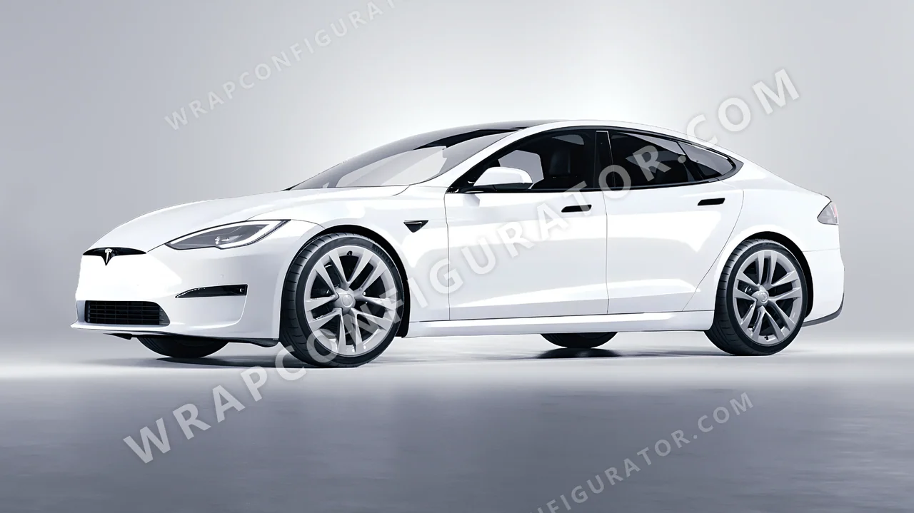 White Tesla Model S 2013 wrapped in 3M Gloss White Aluminum G120
