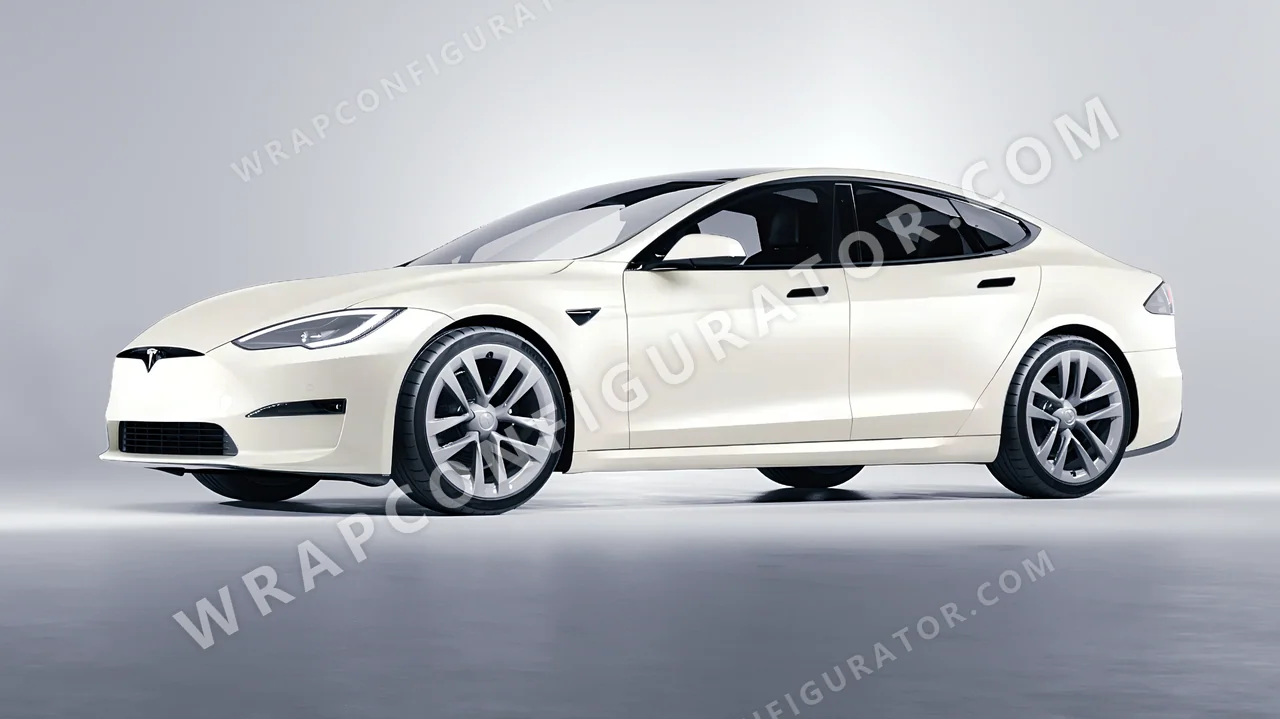 White Tesla Model S 2013 wrapped in 3M Satin Pearl White SP10