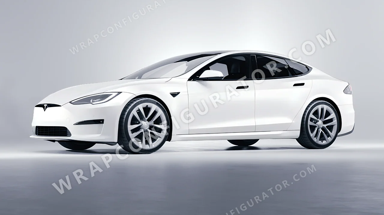 White Tesla Model S 2013 wrapped in 3M Satin White S10