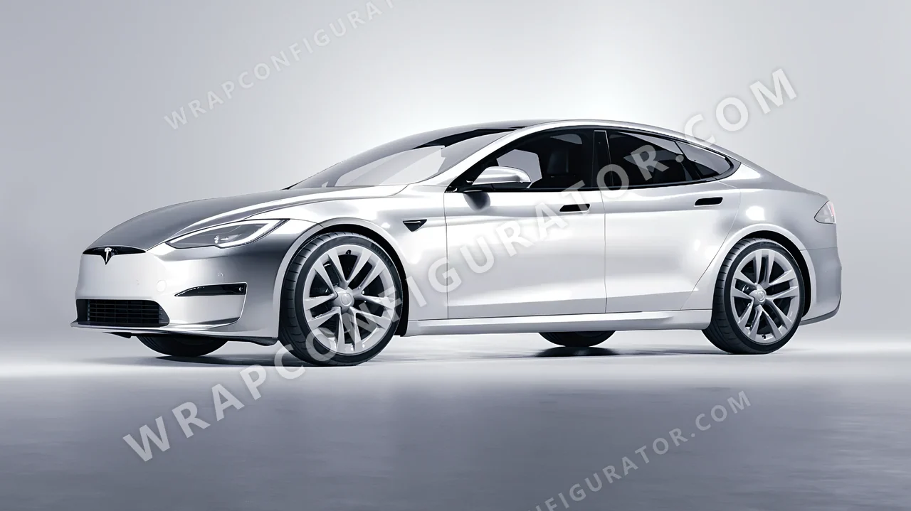 White Tesla Model S 2013 wrapped in 3M White Aluminum HG120