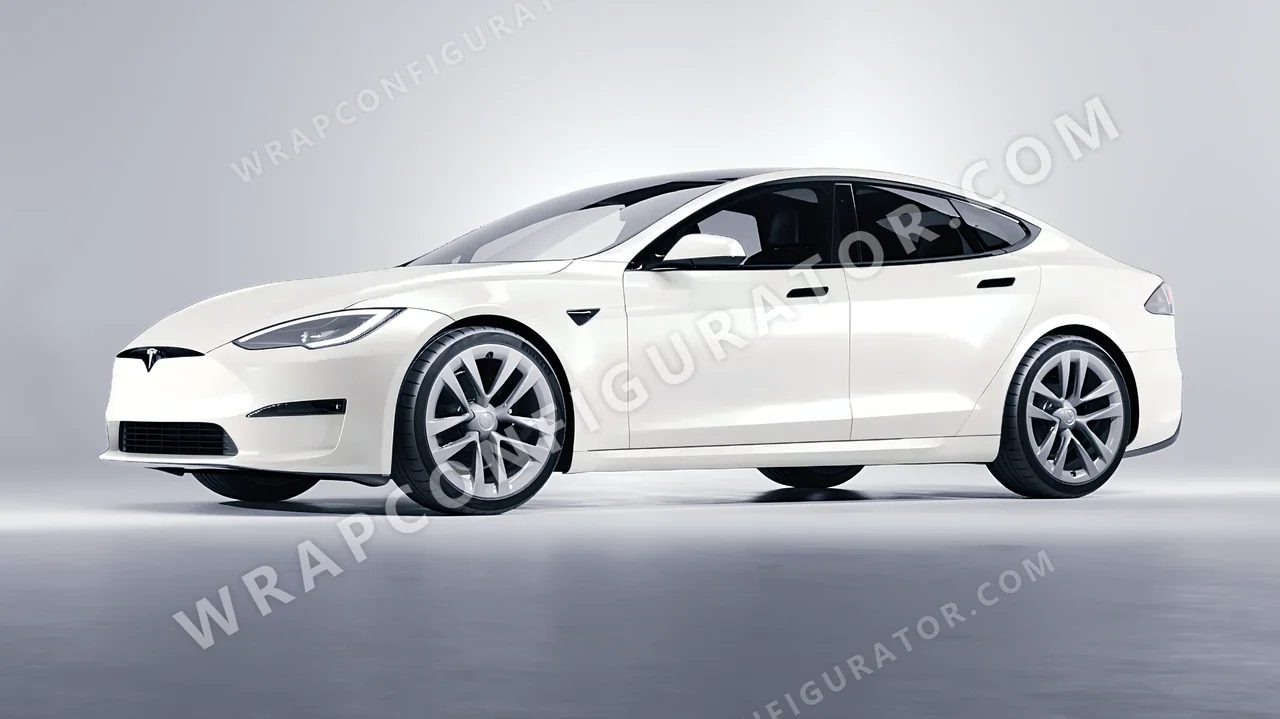 White Tesla Model S 2013 wrapped in Avery Dennison Gloss Pearl White Snow SW900-110-S