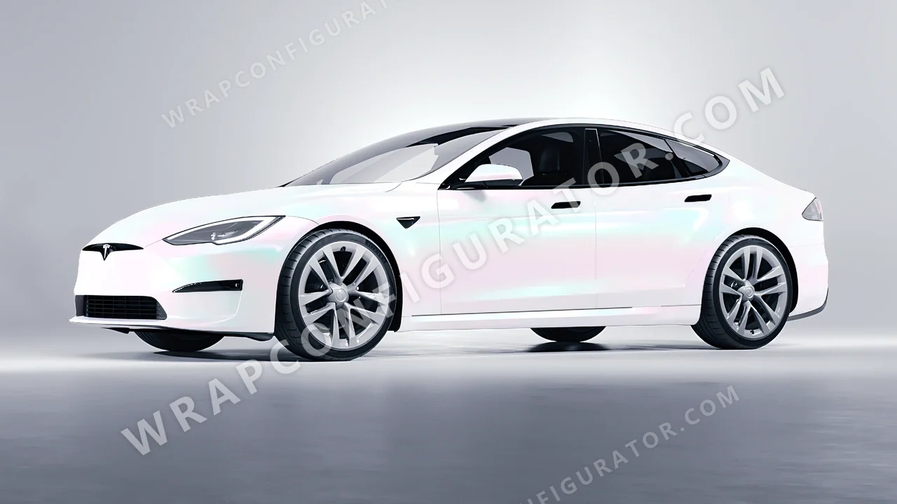 White Tesla Model S 2013 wrapped in Colourshield PPF by HyperPro Aurora White SF006M-P