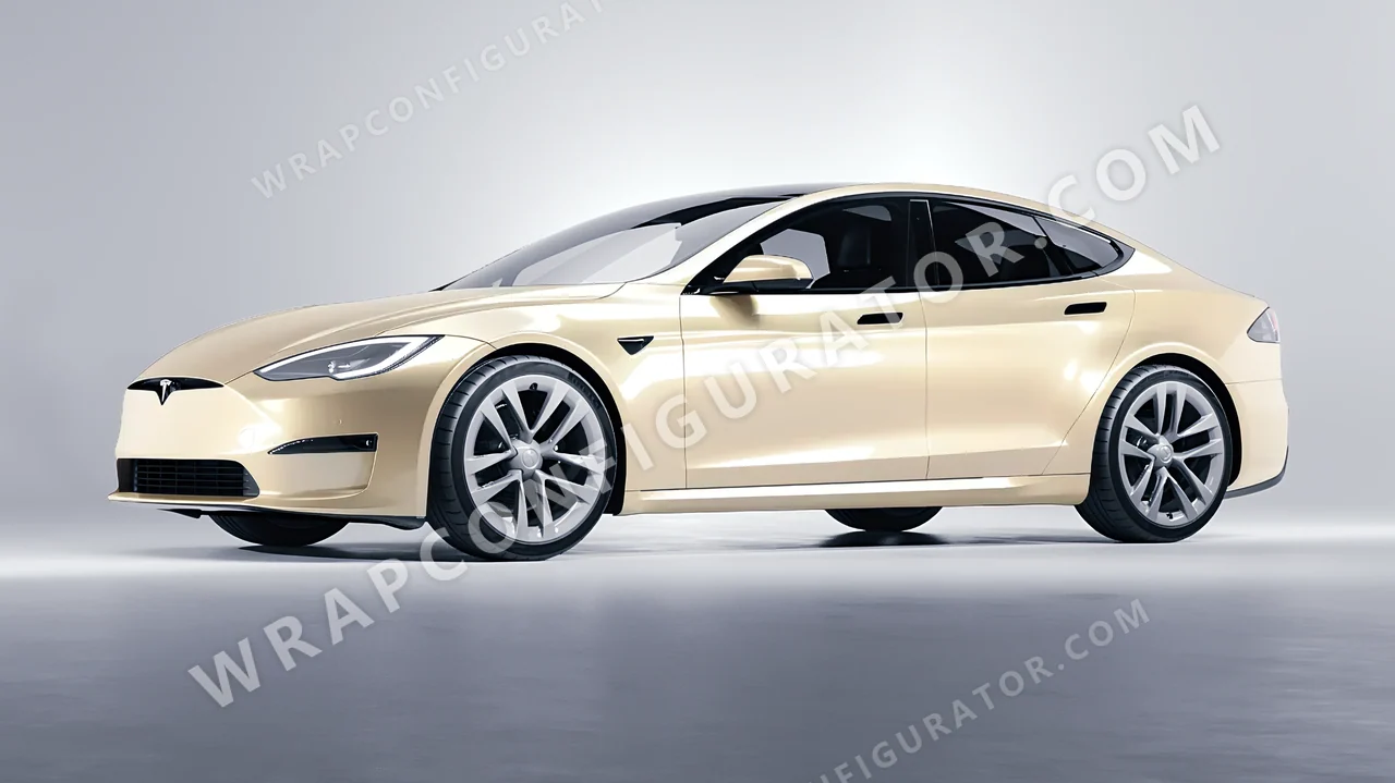 White Tesla Model S 2013 wrapped in Colourshield PPF by HyperPro Gold White GAF48-P