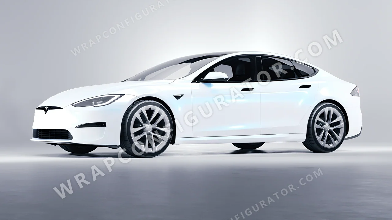 White Tesla Model S 2013 wrapped in Colourshield PPF by HyperPro White/Blue SF007G-P