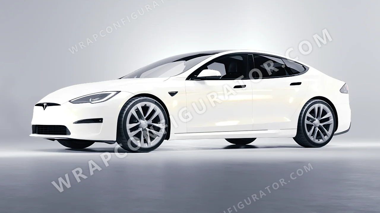 White Tesla Model S 2013 wrapped in Colourshield PPF by HyperPro White/Gold CWF07-P