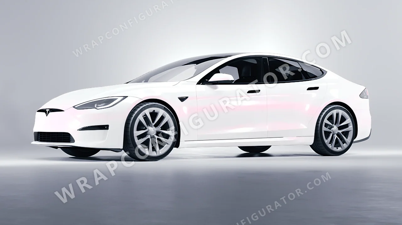 White Tesla Model S 2013 wrapped in Colourshield PPF by HyperPro White/Pink SF001G-P