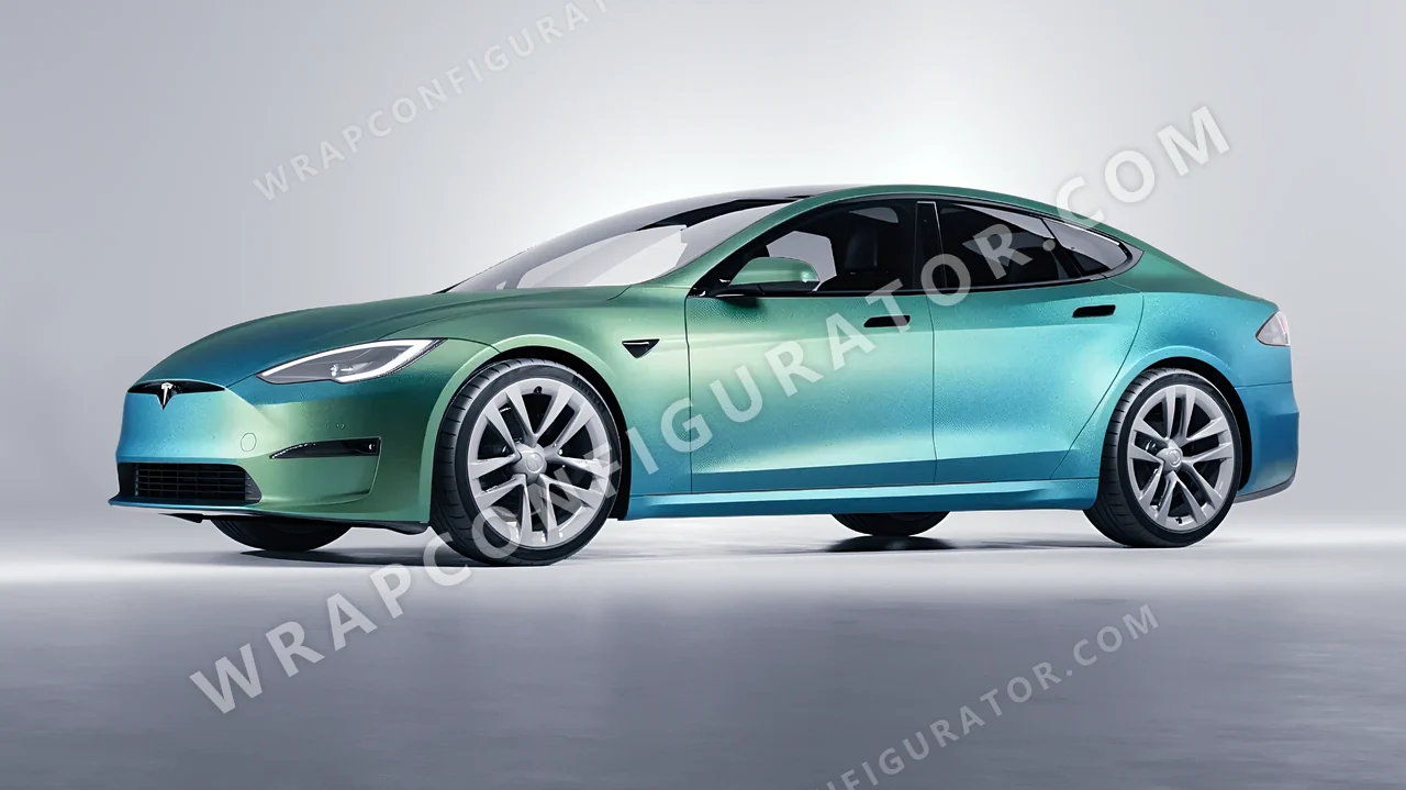 White Tesla Model S 2013 wrapped in KPMF Arctic Borealis K75509
