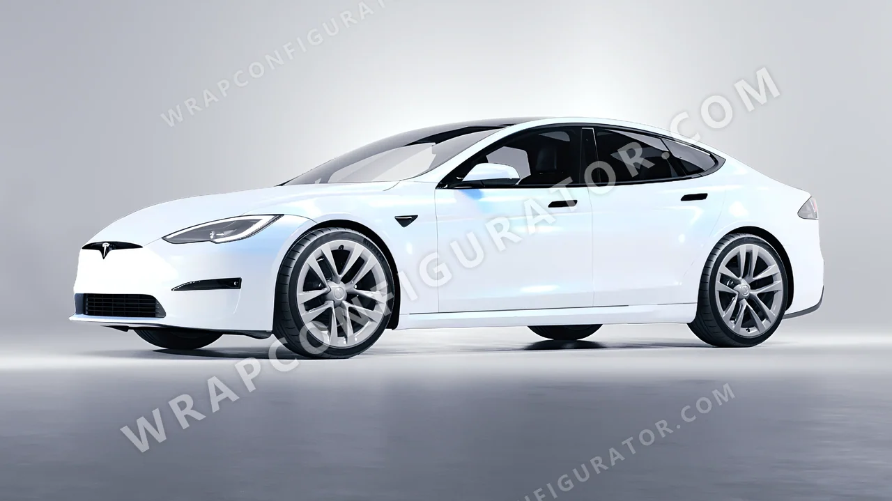 White Tesla Model S 2013 wrapped in KPMF Blue White Pearlescent K75484