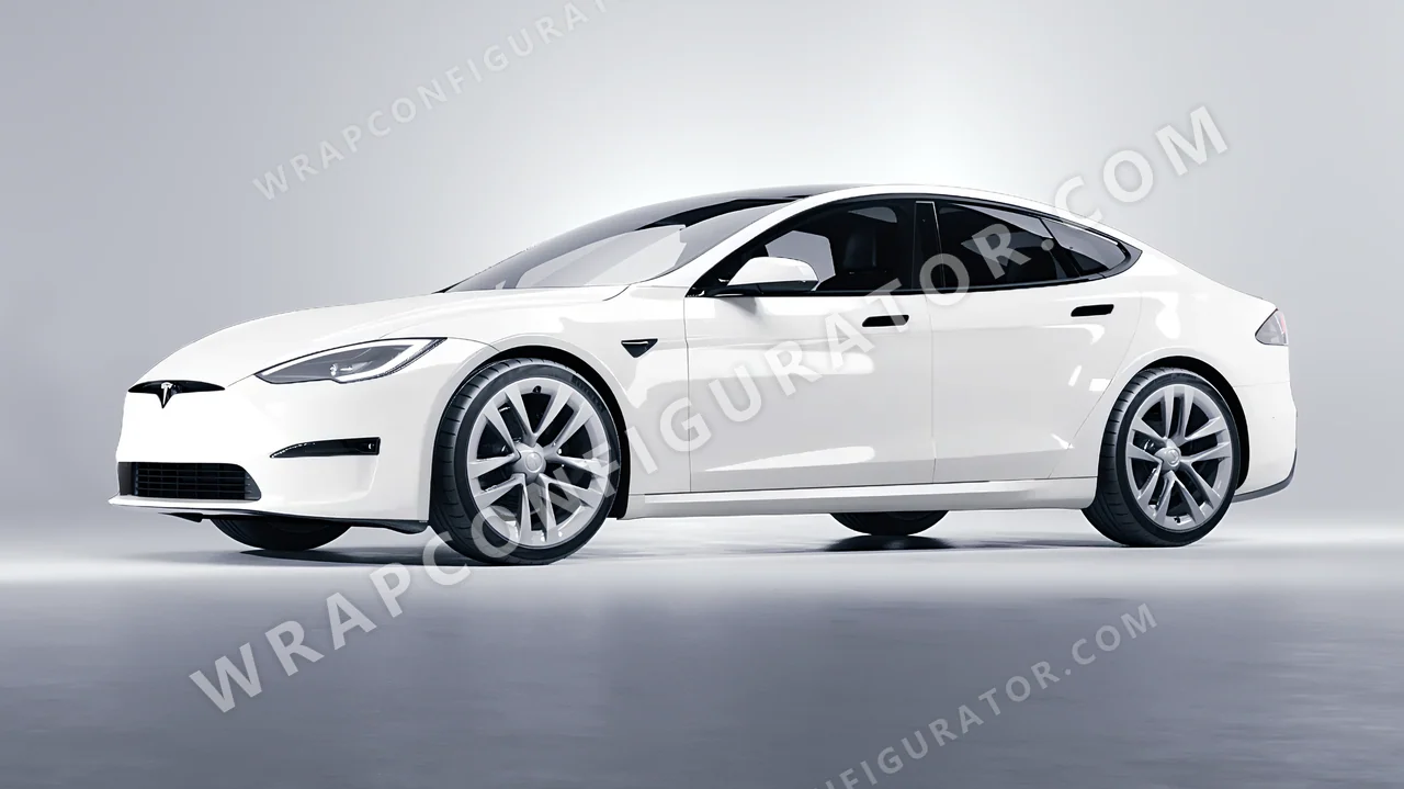 White Tesla Model S 2013 wrapped in KPMF Chalk White K75411