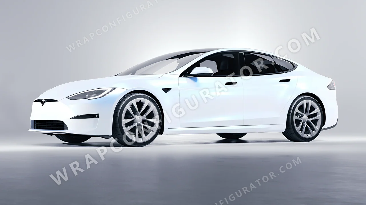 White Tesla Model S 2013 wrapped in KPMF Matt Blue White Pearlescent K75584