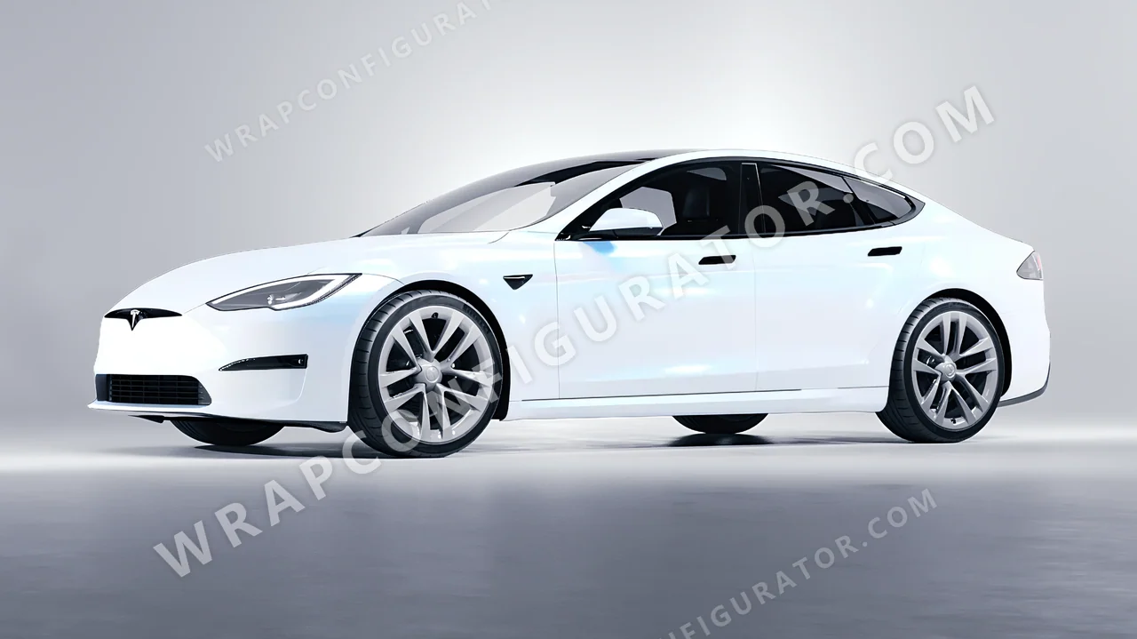 White Tesla Model S 2013 wrapped in KPMF Pacific Blue White Starlight K75476