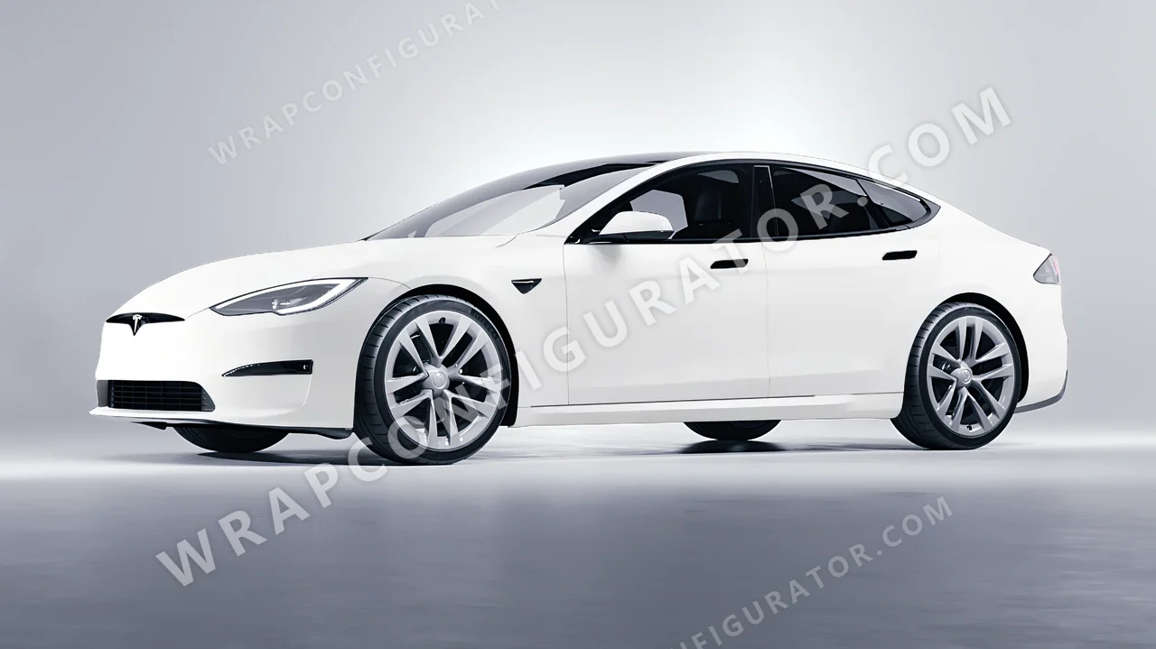 White Tesla Model S 2013 wrapped in KPMF White Matt K89011