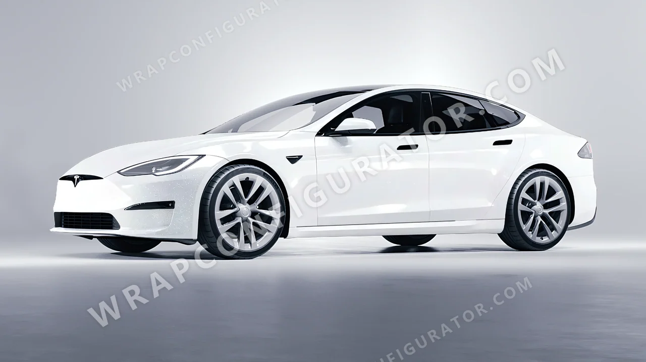 White Tesla Model S 2013 wrapped in ORACAL Crystal White 970RA-945G