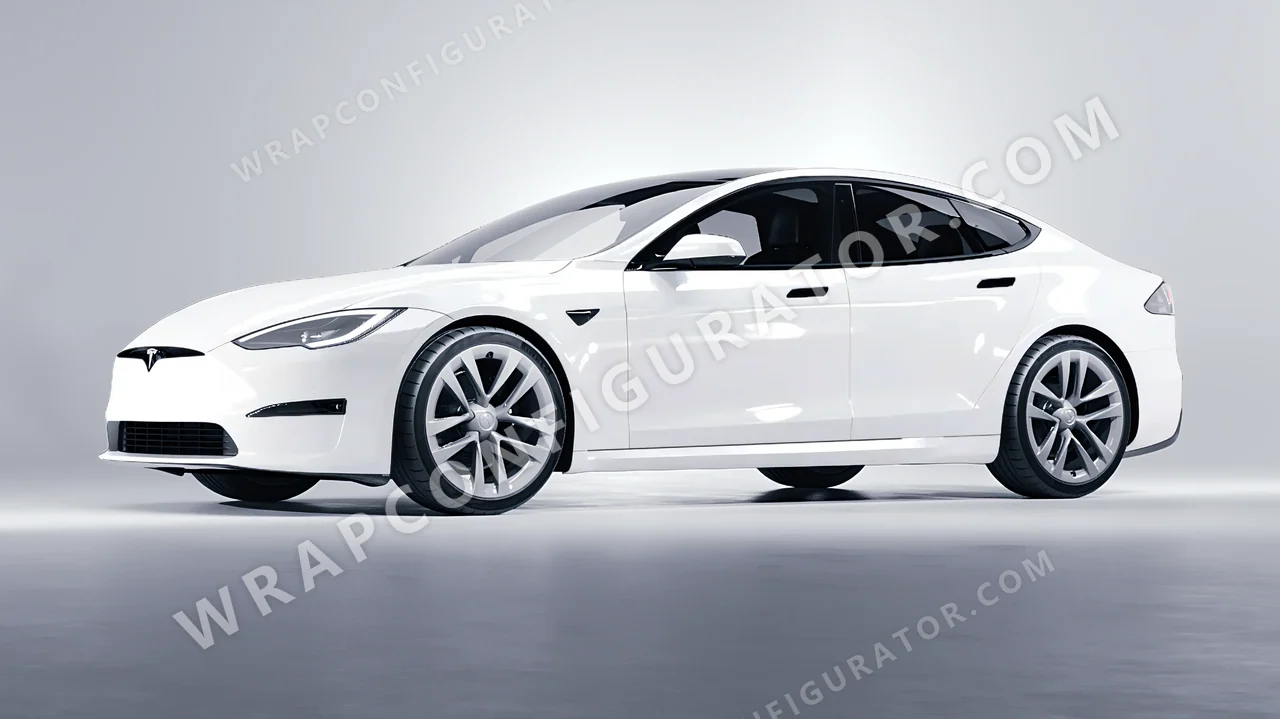 White Tesla Model S 2013 wrapped in ORACAL White 970RA-010G