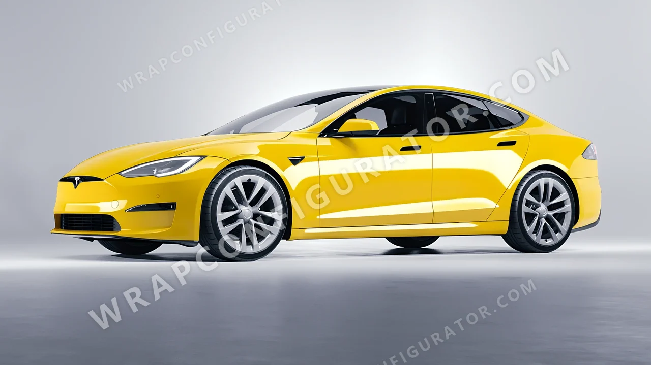 Yellow Tesla Model S 2013 wrapped in 3M Gloss Bright Yellow G15