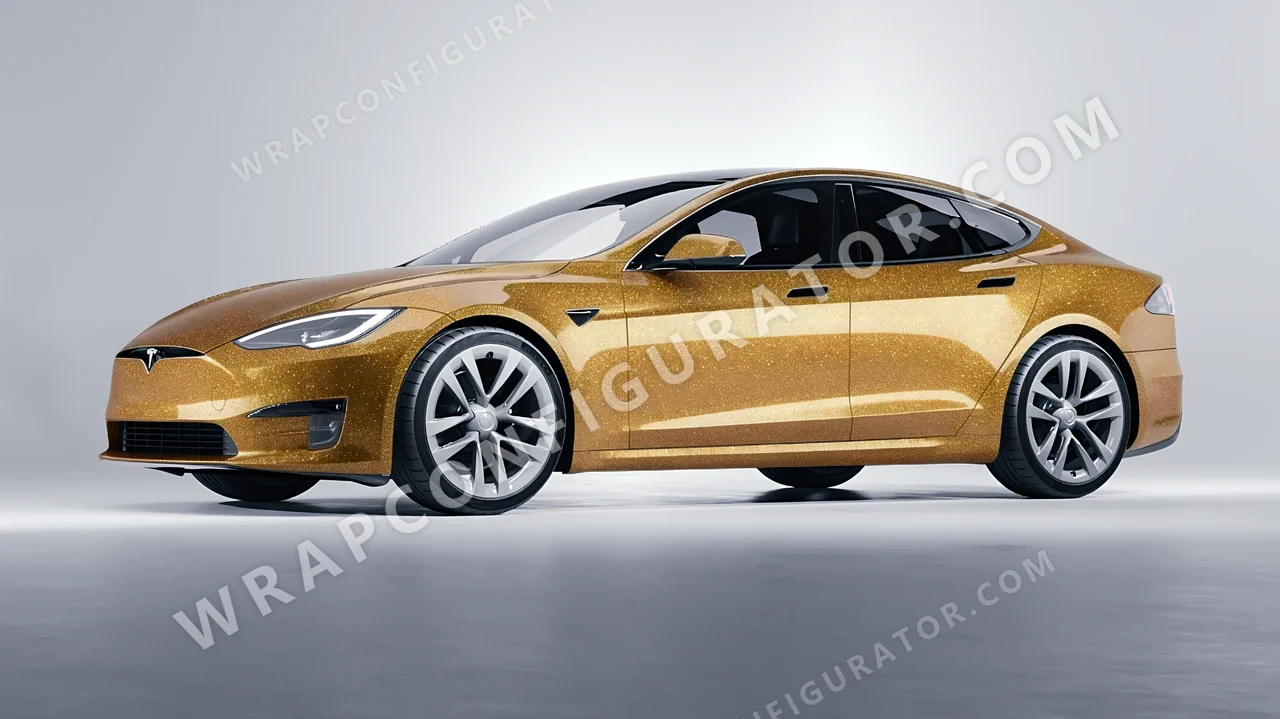 Yellow Tesla Model S 2013 wrapped in Avery Dennison Amber SW900-221-D