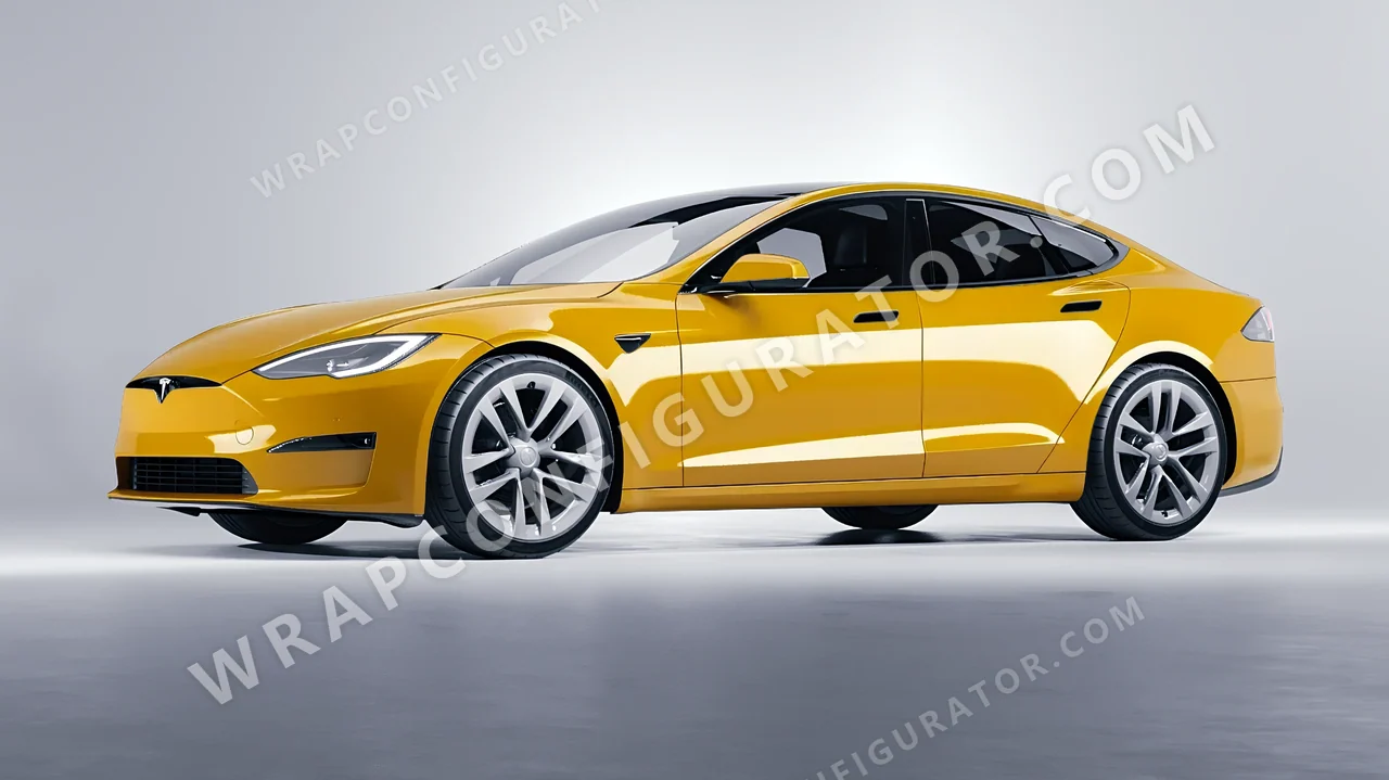 Yellow Tesla Model S 2013 wrapped in Avery Dennison Dark Yellow SW900-249-O