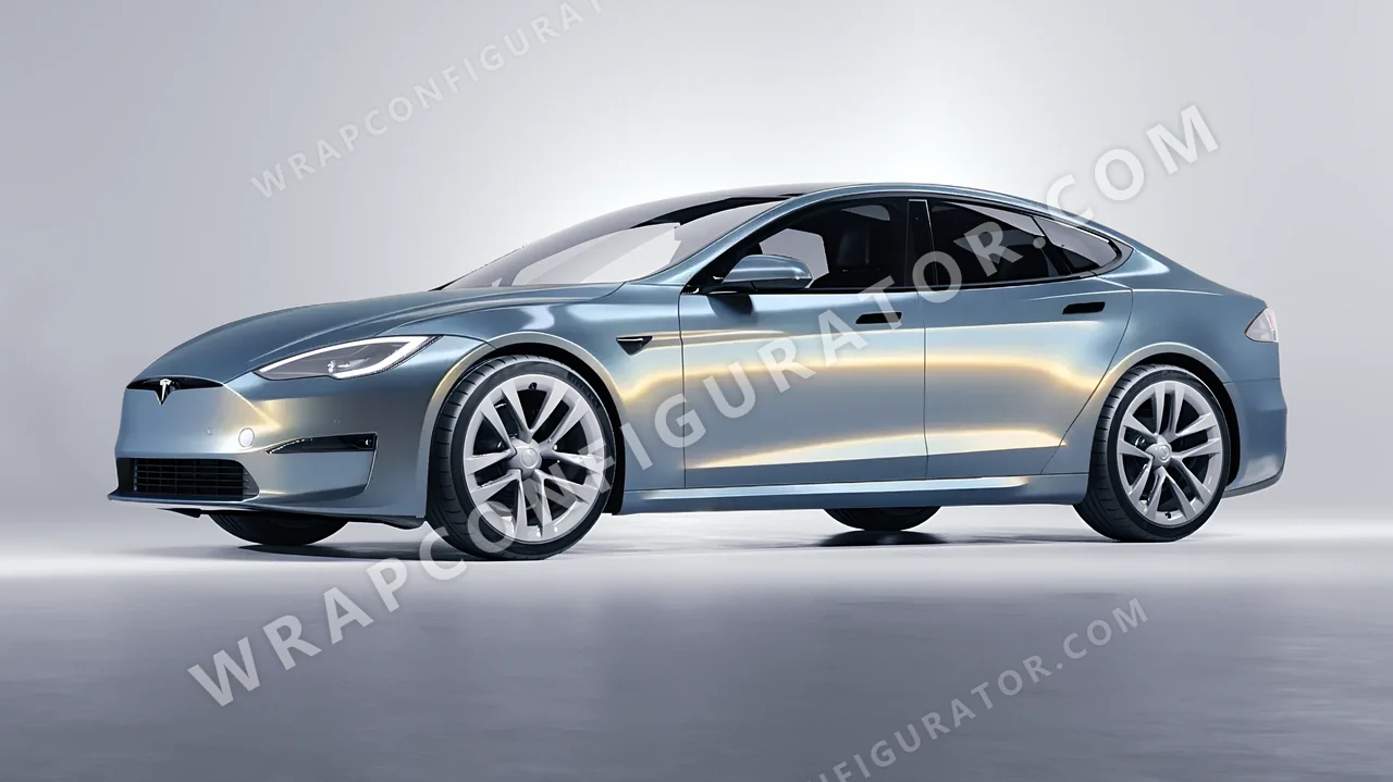Yellow Tesla Model S 2013 wrapped in Colourshield PPF by HyperPro Blue/Gold CGM17-P
