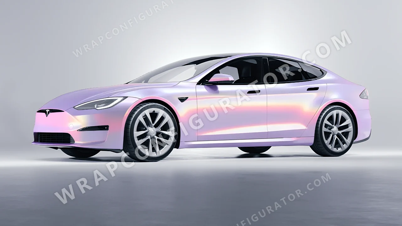 Yellow Tesla Model S 2013 wrapped in Colourshield PPF by HyperPro Purple/Pink/Gold CGM20-P