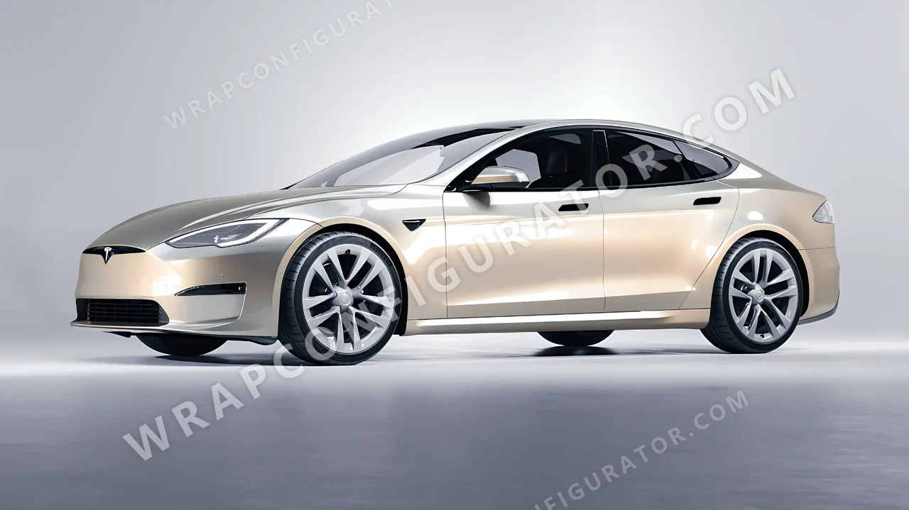 Yellow Tesla Model S 2013 wrapped in Inozetek Dynamic PPF Silica Brass DPPF906