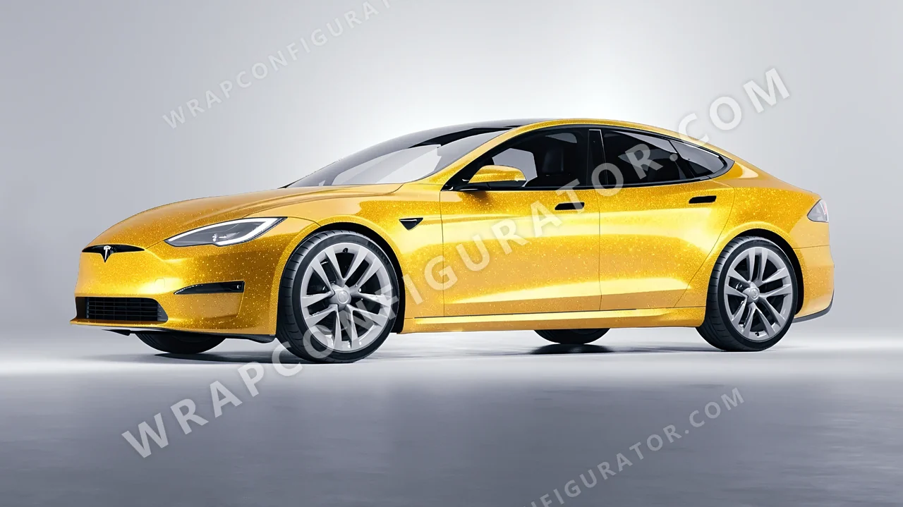 Yellow Tesla Model S 2013 wrapped in Inozetek Dynamic PPF Yellow DPPF714