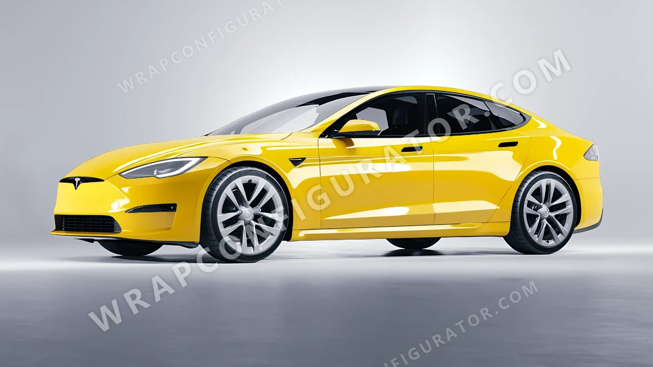 Yellow Tesla Model S 2013 wrapped in ORACAL Canary Yellow 970RA-235G