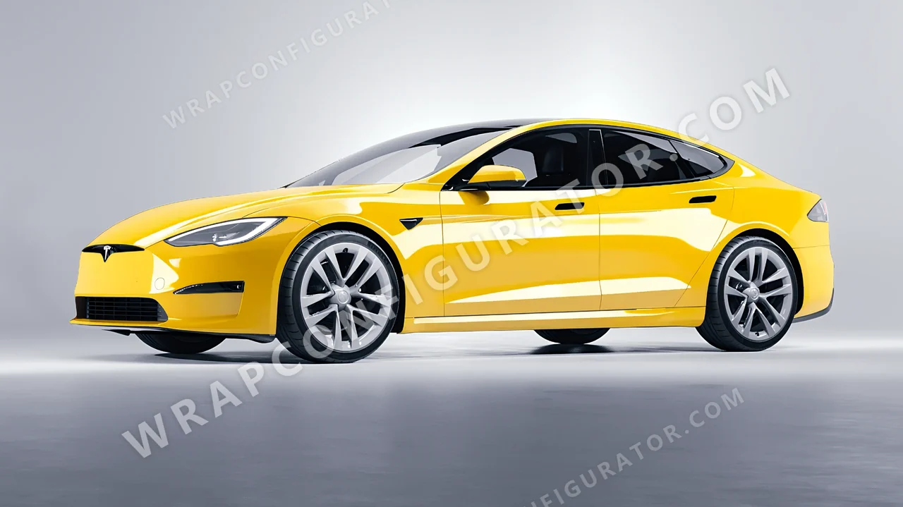 Yellow Tesla Model S 2013 wrapped in ORACAL Light Yellow 970RA-022G