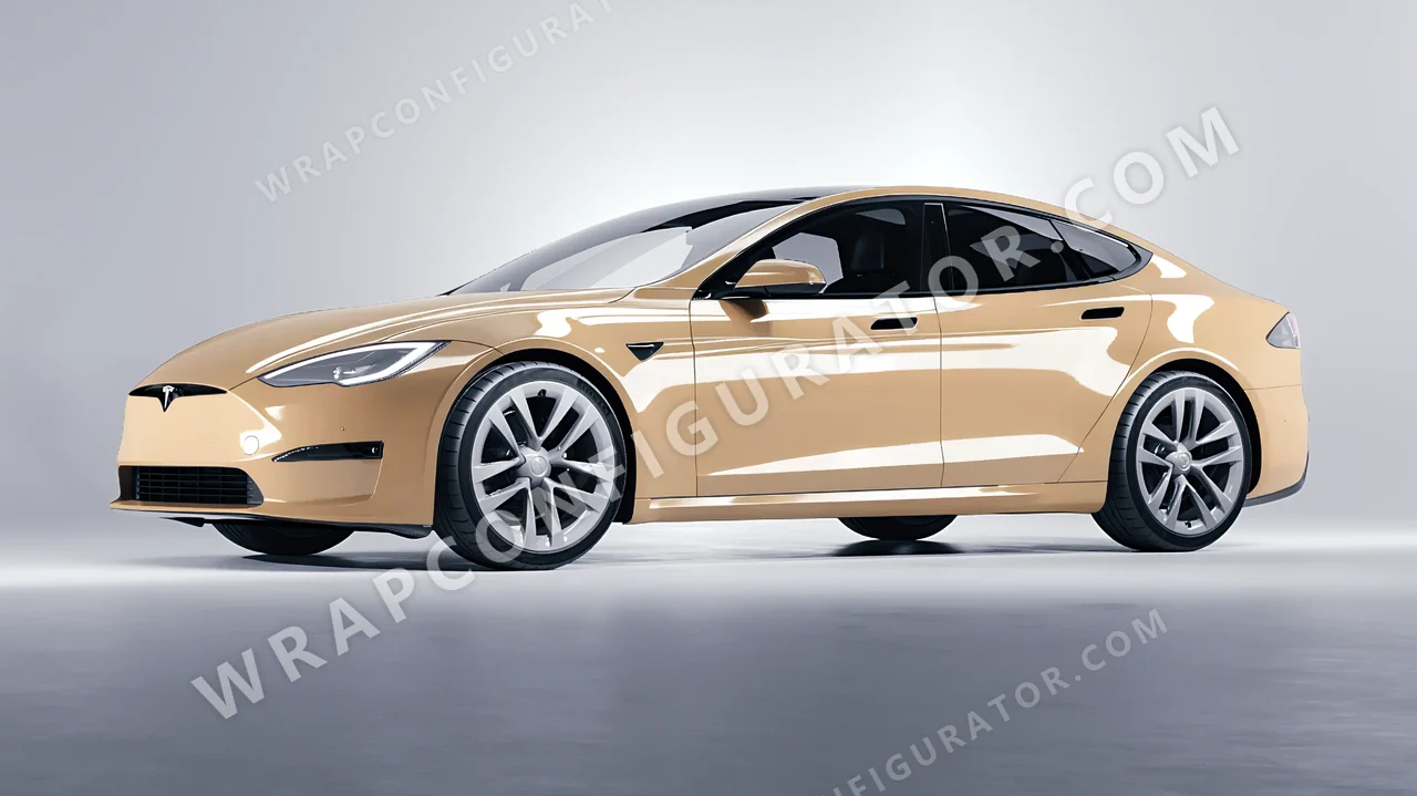 Yellow Tesla Model S 2013 wrapped in ORACAL Papyrus 970RA-816G