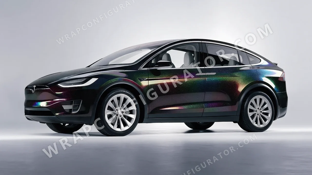 Black Tesla Model X 2017 wrapped in 3M Black Psychedelic HGP221