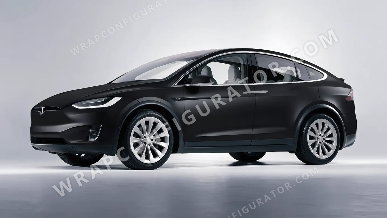 Black Tesla Model X 2017 wrapped in 3M Dead Matte Black DM12