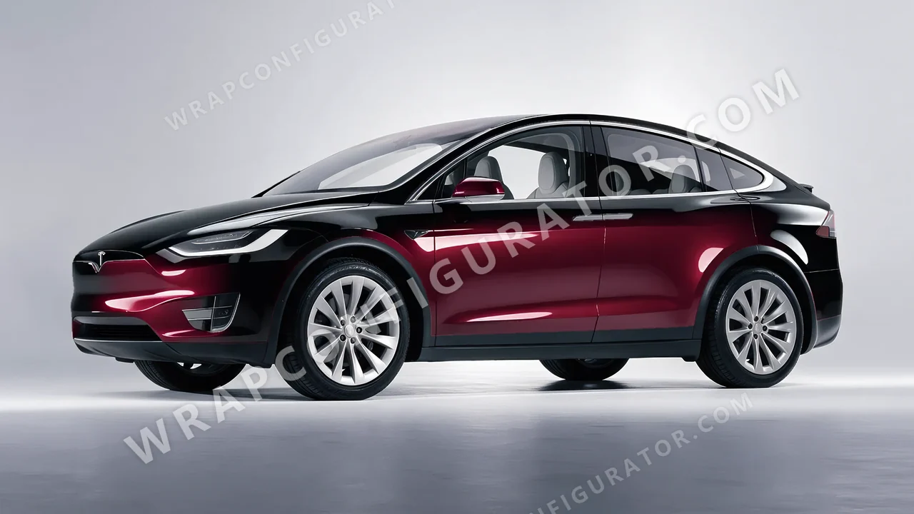 Black Tesla Model X 2017 wrapped in 3M Gloss Black Rose GP99