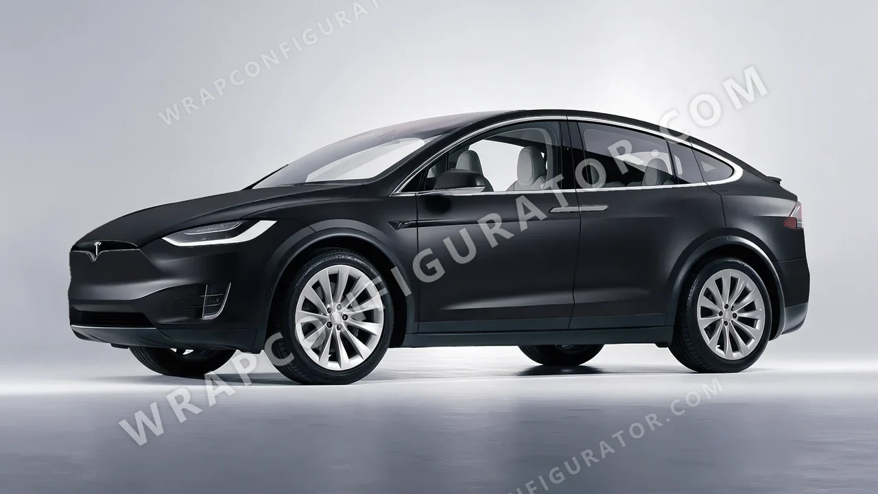 Black Tesla Model X 2017 wrapped in 3M Matte Black M12
