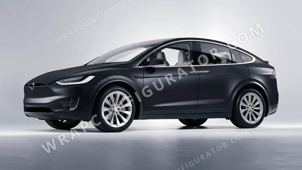 Black Tesla Model X 2017 wrapped in 3M Matte Black Metallic M212