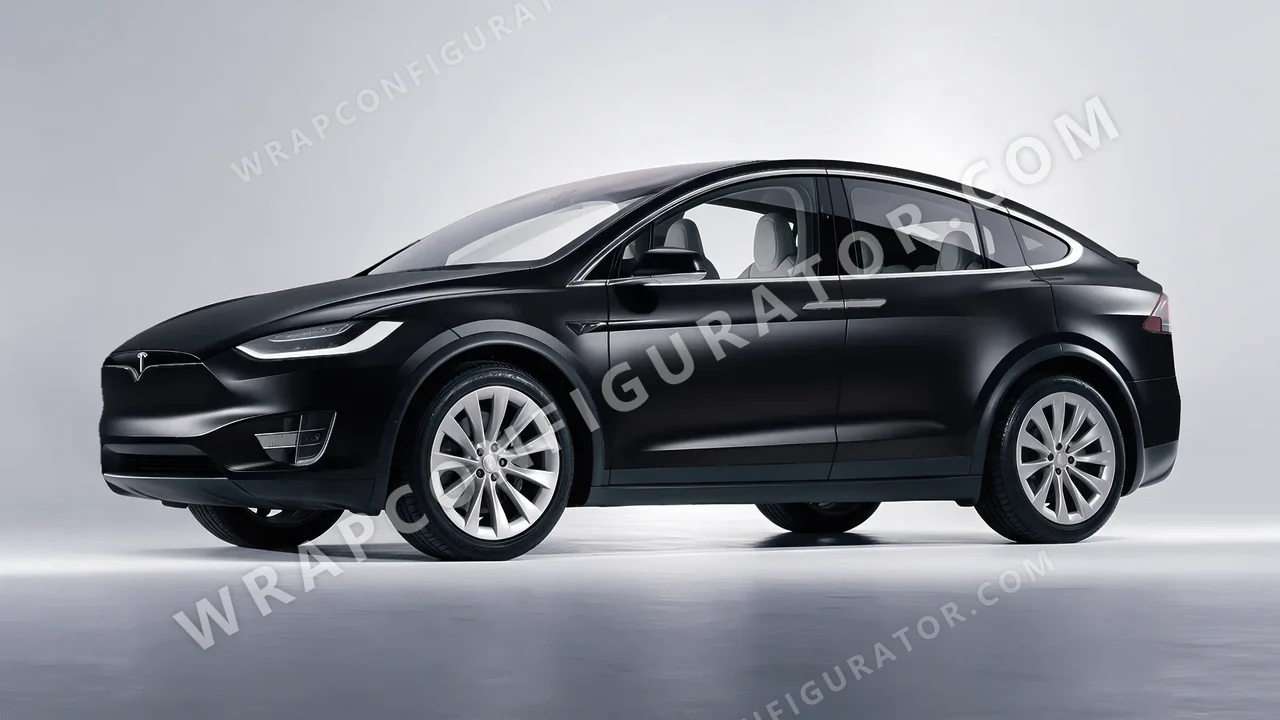 Black Tesla Model X 2017 wrapped in 3M Satin Black S12