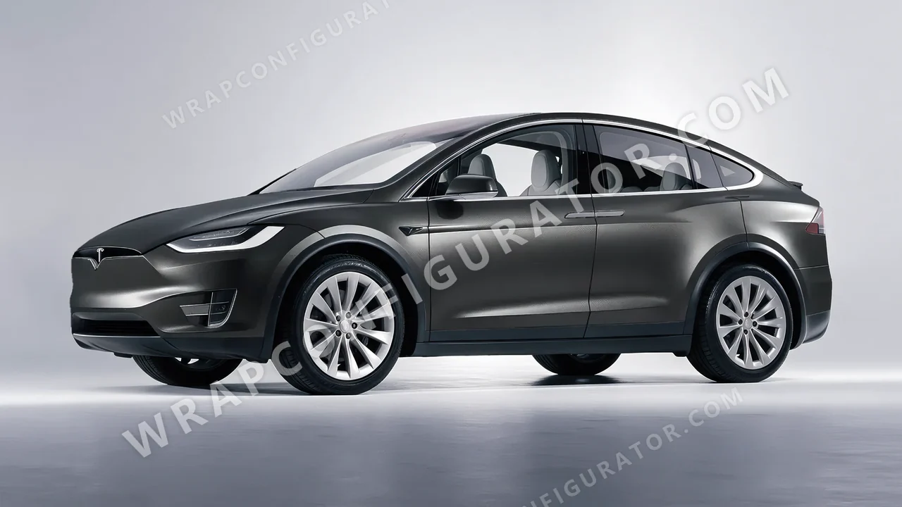 Black Tesla Model X 2017 wrapped in Avery Dennison Black Rock Grey SW900-823-M