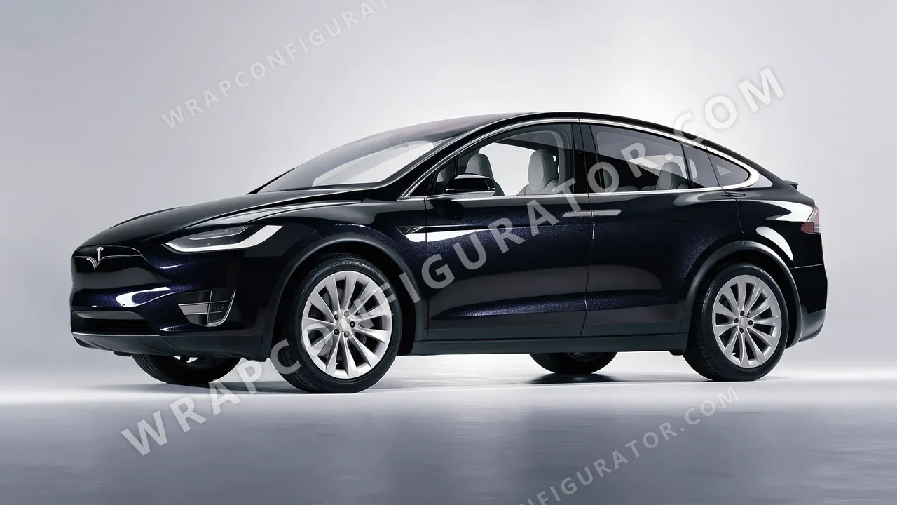 Black Tesla Model X 2017 wrapped in Avery Dennison Mystery Black SW900-184-M