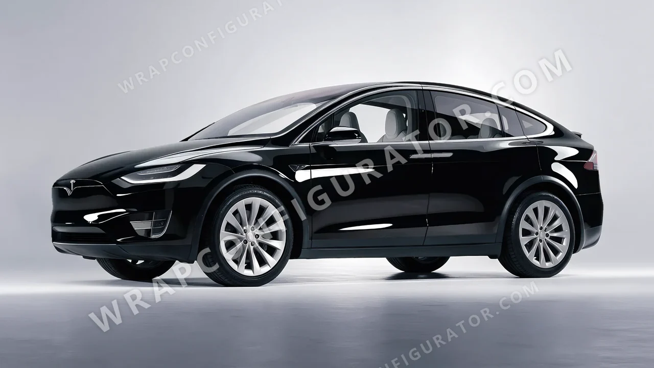 Black Tesla Model X 2017 wrapped in Avery Dennison Obsidian Black SW900-191-O